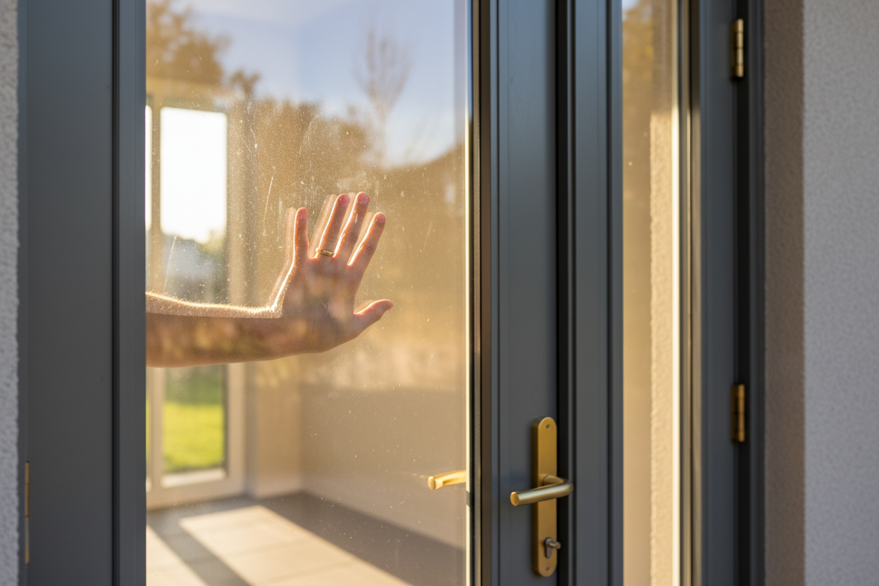 Security film installed on residential glass for break-in protection
